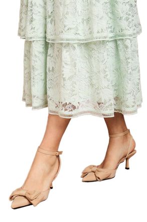 Coast Cristina Satin Bow Pointed Kitten Heel Court Shoes, 6, Beige