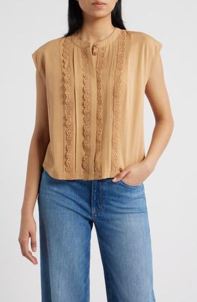 Wit & Wisdom Embellished Cap Sleeve Button-Up Shirt in Golden Sugar at Nordstrom, Size X-Small