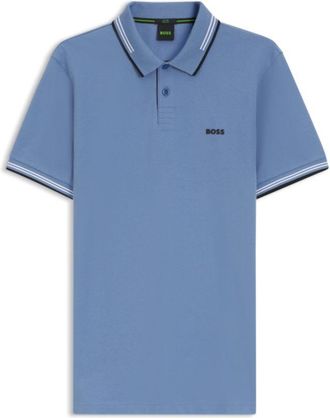 BOSS Stretch-cotton slim-fit polo shirt with branding and stripes