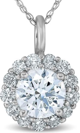Pompeii3 3/4 Ct TW Round Cut Diamond Halo Solitaire Pendant 14k White Gold Necklace
