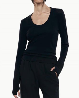Enza Costa Cashmere Easy Cuffed Scoop Neck Sweater In Black