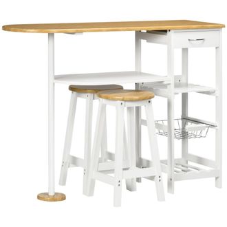 HOMCOM Conjunto de bar 119x38.5x88.5 cm blanco y natural