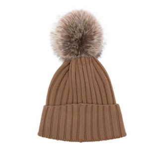 Moncler A9327 Ribbed Virgin Wool Beanie - Brown
