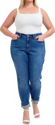 Judy Blue Mid Rise Boyfriend Jeans With Cuff In Vintage Wash