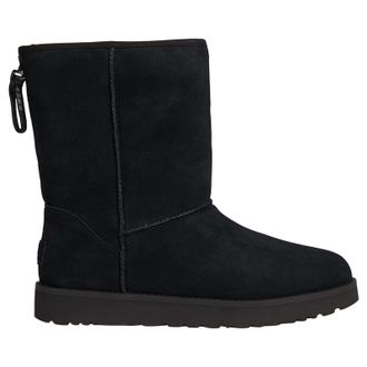 UGG Classic Short Logo Zip Suede Womens Ankle Boots - Black - Size:UK 6