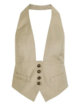Ronny Kobo buttoned halter top - women - Polyester/Wool - L - Neutrals