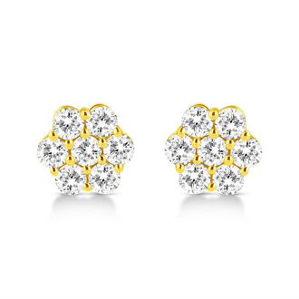 House of Brilliance 14K Yellow Gold 1/2 Cttw Brilliant Round Cut Diamond Floral Cluster Stud Earrings with Pushbacks