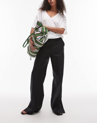 & Other Stories Pantaloni con fondo ampio in lino nero con piega a cannoncino