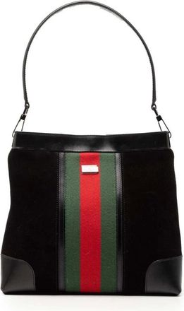 Gucci Pre-owned Shoulder Bags, female, Black, Size: ONE SIZE Pre-owned Vintage Canvas and Leather Shoulder Bag
