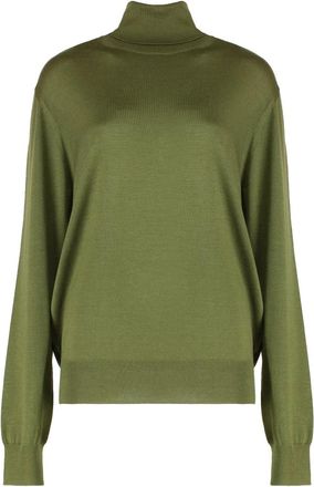 Saint Laurent Turtleneck van kasjmier- wol en zijde - Dames - Coltruien - Groen - XL - Wol - Truien & Vesten