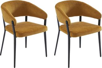 Vente-Unique Juego de 2 sillas con brazos de tela y metal negro - Amarillo mostaza - AVRELA