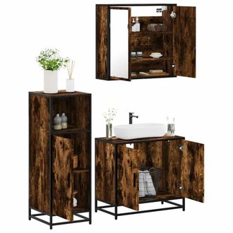 Berkfield Home 3 Piece Bathroom Furniture Set Smoked Oak Engineered Wood in Brown
