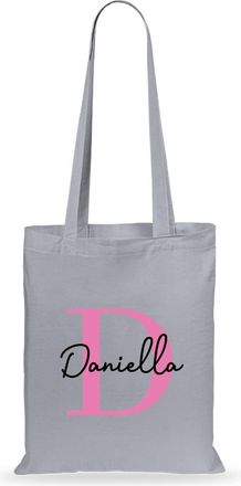 eBuy GB Personalised Tote Bag, Custom Alphabet Cotton Shopper with Initial & Name, Birthday Gift Bag, Goodie Bag, Kids Party Bags, Bag For Life, Reusable Bag 