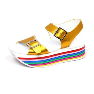 Hogan Flat Sandals, female, Yellow, 4 1/2 UK, Yellow Wedge Sandal with Buckle Detail