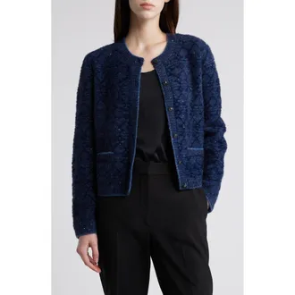 Kobi Halperin Evey Metalllic Jacquard Cardigan Sweater in Navy at Nordstrom, Size X-Large