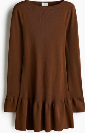 H&M Geripptes Strickkleid - Beige