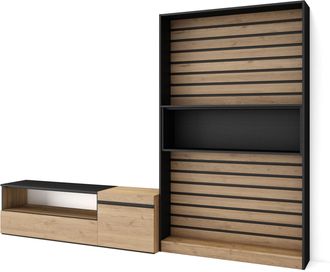 Skraut Home Skraut Home - Muebles De Sal&oacute;n Para Tv, Conjunto De Muebles Comedor, 260x186x35cm, Para Tv Hasta 65, Mueble Televisi&oacute;n, Estilo Moderno, Roble Y Negro