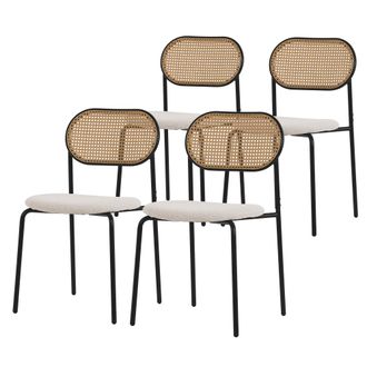 ML Design Ml-design - Juego De 4 Sillas De Comedor Color Beige Asiento Moderno De Cocina Con Respaldo Curvado De Rejilla Tapizado Con Patas De Metal, Mueble Sin