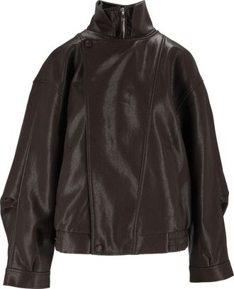 Eleh Dark Brown Glossy High Collar Cropped Jacket