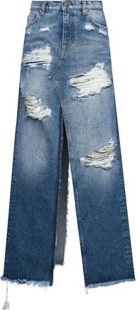 John Richmond Longuette met Destroyed Effect - Dames - Loose Fit Jeans - Blauw - W29 - Katoen - Jeans