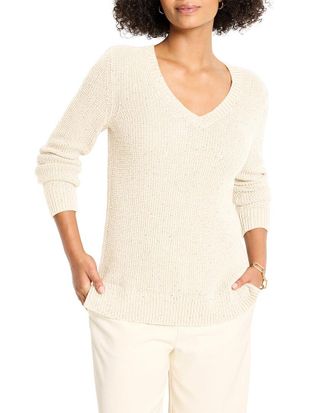 Nic+Zoe Nic+Zoe Petite Shimmer Waffle V-Neck Sweater