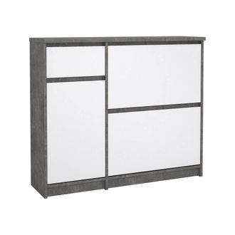 Dmora Zapatero Maxime, Zapatero, Armario De Entrada Multiusos, Zapatero, 109x32 H93 Cm, Cemento Y Blanco Brillante - Dmora
