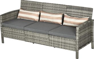 OUTSUNNY Divano Da Esterno 3 Posti In Rattan Pe Con Cuscini 173x68x78cm Grigio