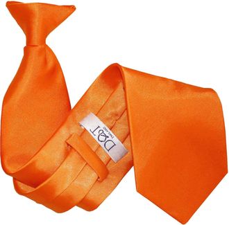 DQT Mens Plain Satin Polyester Easy to Wear Clip On Tie Made for Security Officers Business and Wedding - Burnt Orange