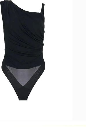 Elisabetta Franchi Badmode, Dames, Zwart, M, One-shoulder Jersey Body