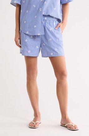 Rag & Bone Ella Embroidered Stretch Cotton Pull-On Shorts in Blue Multi at Nordstrom Rack, Size X-Large