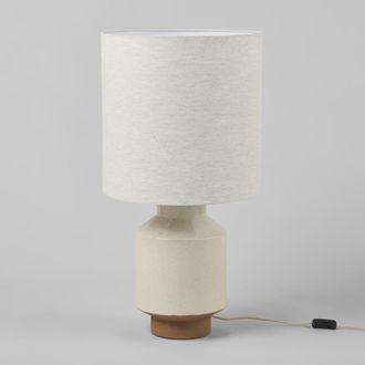 Maisons du monde L&aacute;mpara de gres beige con pantalla de tela crema
