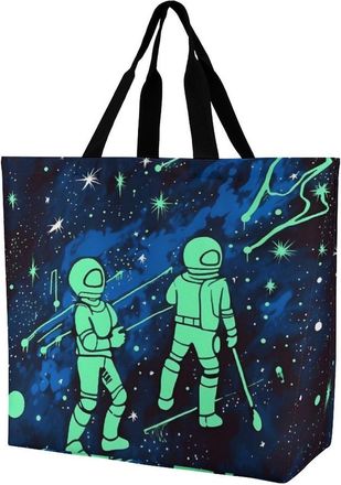 Generic YHNNH Fashionable Reusable Womens Shoulder Tote Bag Glow In The Dark Printed with Unique Heat Transfer Print, Eco-Friendly Durable Polyester for Groce