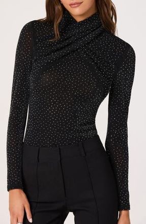 ASTR the Label Embellished Shimmer Crossover Mock Neck Top in Black at Nordstrom Rack, Size Large