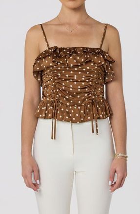 ASTR the Label Brynn Side Cinch Camisole in Brown Polka Dot at Nordstrom, Size X-Small