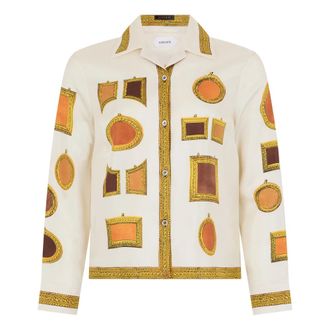 Versace Shirts, female, Multicolor, Size: M Printed Silk Twill Shirt