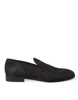 Dolce & Gabbana Black Brocade Men Slip On Loafer Dress Mens Shoes