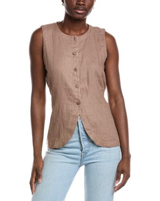 Eileen Fisher Petite Round Neck Linen Long Vest
