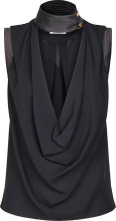 Elisabetta Franchi Draped Cowl Neckline Sleeveless Top with Structured Collar