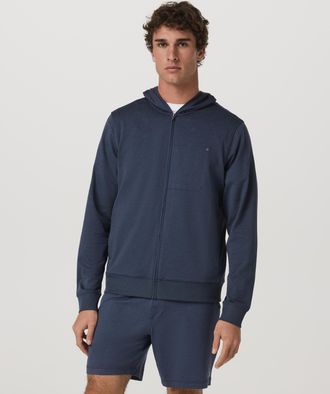 Vuori Clothing Ponto Full Zip Hoodie | Azure Heather | Medium