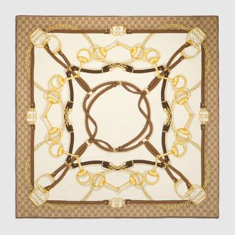 Gucci Printed Silk Cr&ecirc;pe Carr&eacute;, Brown