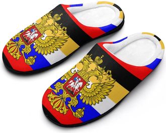 Generic Flag of Russia Mens Cozy Cotton Slippers with Memory Foam Lightweight Anti-skid House Shoes for Indoor Outdoor