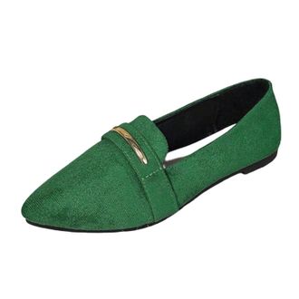 Generic Loafers for Women Slip On Casual Walking Shoes Pointed Toe Solid Color Classic Lightweight Faux Suede Comfortable Dressy Shoes Work Shopping Green