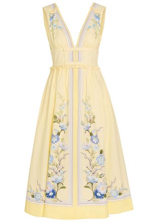 Self Portrait Floral-print Cotton-poplin Midi Dress - Yellow - 16 (UK16 / XL)