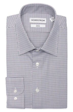 Nordstrom Trim Fit Premium Check Cotton Button-Up Shirt in Green- Brown Bono Plaid at Nordstrom, Size 16.5 - 34