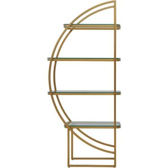 Premier Housewares Interiors by Premier Left Half Moon Shelf Unit, Modern Retro Gold Shelf Unit, Four Sleek Glass Shelves, Art Deco Gold Shelves