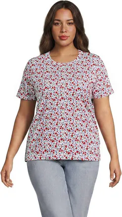 Lands End Supima Cotton Crew Neck T-Shirt in Ivory Small Poppy Floral at Nordstrom, Size 2X