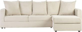 Miliboo Sof&aacute; Esquinero Derecho Convertible De 4 Plazas En Tela De Terciopelo Acanalado Beige Con Colch&oacute;n De 13 Cm Bacio