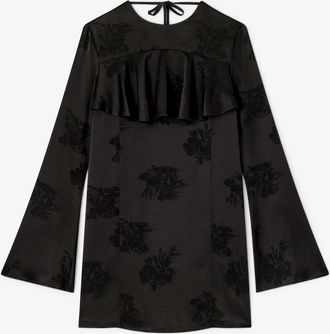 Ganni Black Ruffle Mini Dress - Size 10/12 Acetate