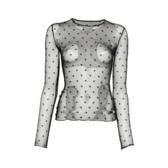 Marine Serre Long Sleeve Tops, female, Black, Size: XS Moon Printed Jersey Long-Sleeve Top
