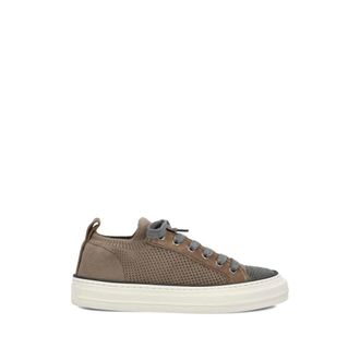 Brunello Cucinelli Brunello Cucinelli, Sneakers, female, Brown, Size: 10 US Mixed Media Lace-Up Sneakers